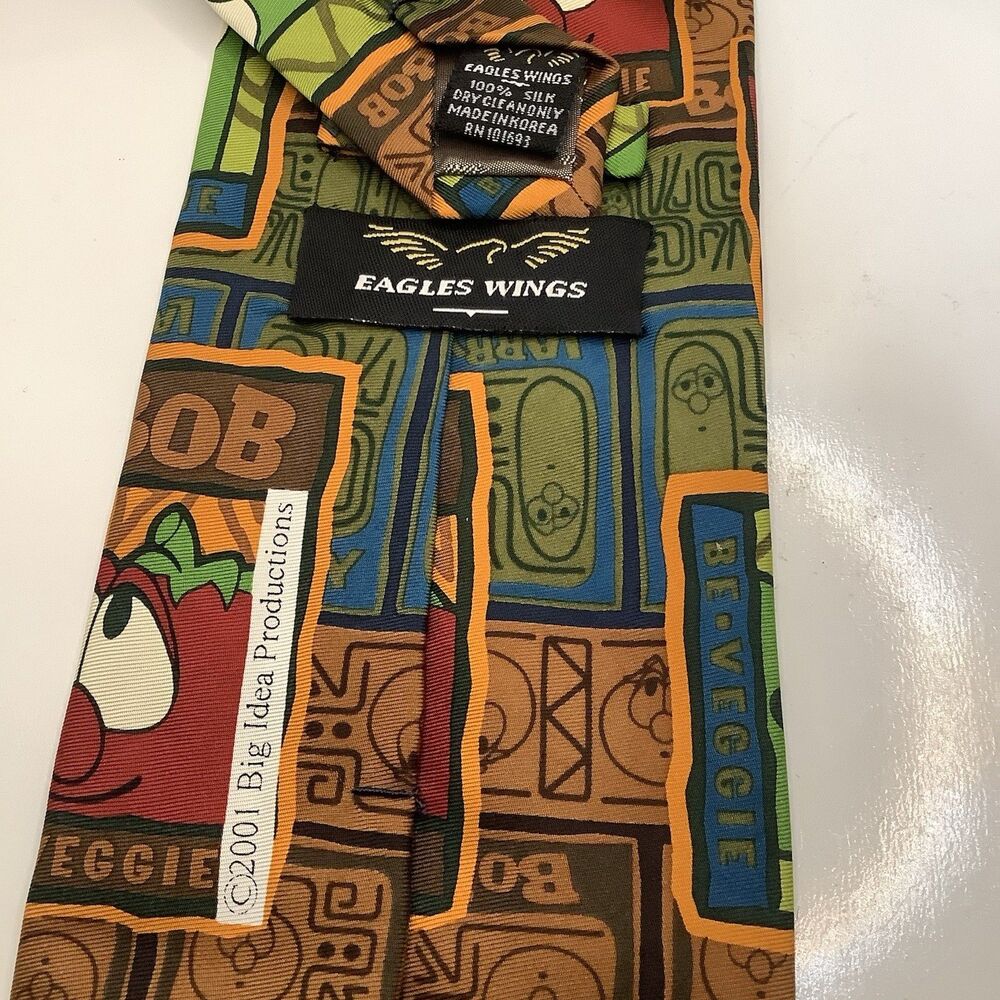 Eagles Wings VeggieTales Silk Tie Men’s OS Multicolor Bob Larry Vintage Novelty - Picture 4 of 6